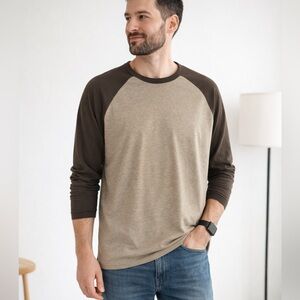 Gap 2004 Men's Beige Brown Long Sleeve raglan Shirt size medium